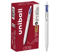 uniONE Gel Pen, Retractable, Medium 0.7 mm, Blue Ink, White Barrel, Dozen