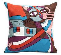 UnionKK 1 Pcs Embroidered Decorative Throw Pillows Covers for Sofa Decor Cushion Cases 18 x 18 Inch (Smile Cat)