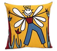 UnionKK 1 Pcs Embroidered Decorative Throw Pillows Covers for Sofa Decor Cushion Cases 18 x 18 Inch (Bee Boy)