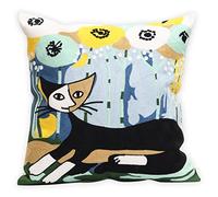 UnionKK 1 Pcs Embroidered Decorative Throw Pillows Covers for Sofa Decor Cushion Cases 18 x 18 Inch (Sunny Cat)