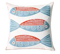 UnionKK 1 PCS Embroidered Throw Pillow Cover Cotton Decorative Square Cushion Cases for Home Sofa Bed and Chair 18 x 18 Inch (Red Fish)