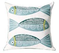 UnionKK 1 PCS Embroidered Throw Pillow Cover Cotton Decorative Square Cushion Cases for Home Sofa Bed and Chair 18 x 18 Inch (Blue Fish)
