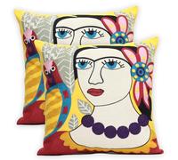UnionKK 2 Pcs Embroidered Decorative Throw Pillows Covers for Sofa Decor Cushion Cases 18 x 18 Inch (Necklace Lady)