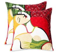 UnionKK 2 Pcs Embroidered Decorative Throw Pillows Covers for Sofa Decor Cushion Cases 18 x 18 Inch (Necklace Girl)