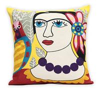 UnionKK Soft Cotton Square Pillow Covers with Abstract Art Embroidery for Balcony, Sofa, Living Room and Bed, 18x18 Inch (Pattern-2)