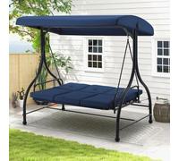 UNIONLINE 3 Seater Garden Swing Seat Bed, Convertible Outdoor Hammock Bench Chair with Adjustable Canopy & Cushion, Steel Frame Porch Swing Chair Lounger for For Garden/Balcony/Terrace/Patio(Blue)