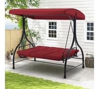 UNIONLINE 3 Seater Garden Swing Seat Bed, Convertible Outdoor Hammock Bench Chair with Adjustable Canopy & Cushion, Steel Frame Porch Swing Chair Lounger for For Garden/Balcony/Terrace/Patio(Red)