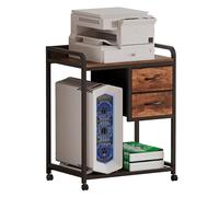 Unionly Large Printer Stand with 2 Fabric Drawers, Mobile Printer Table with Wheels and Computer Tower Slot for Home Office Storage and Organization, Rustic Brown (Rustic Brown)