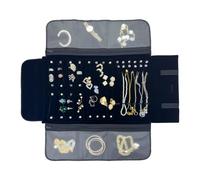 UnionPlus Velvet Travel Jewelry Case Roll Bag Organizer for Necklace Bracelet Earrings Ring, 6 PVC Pockets, Black Upgrade Version