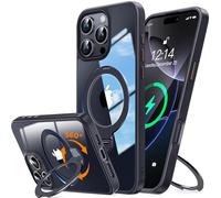 UNIOTEK 360° Rotating Magnetic Cover for iPhone 16 Pro Max 6.9 Inches [Invisible Holder for MagSafe] [360° Rotating Adjustable Ring] [Shockproof Military Protection] Transparent TPU Edge Cover, Black