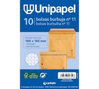 Unipapel | Kraft Padded Envelopes with Bubble Paper Inside | No. 11 Measures 100x165 mm | Self Adhesive Closure | Pack 10 Units | Perfect for Safe and Secure Shipping | FSC Certified