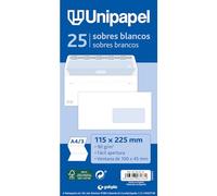 Unipapel | Pack 25 envelopes with Right Window (100x45 mm) 90 g | Measurements: 115x225 mm | Straight Closure with Autodesk Silicone Self-Adhesive Strip | Easy Opening | FSC | Perfect for A4 Letters