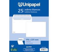 Unipapel Pack of 25 White Paper Envelopes 90 g | 176 x 231 mm | Straight Closure with Autodesk Silicone Self-Adhesive Strip | Easy Opening | FSC Certified | Perfect for A4 Folded Letters in 2 or A5