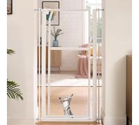 unipaws 142 cm Extra Tall Pet Gate, Clear Acrylic Tall Cat Gate, 75-85 cm Wide No Drilling Pressure Mounted Dog Gate for Doorway, Hallway, Stairs, White