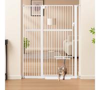 unipaws 142 cm Tall Pet Gate with Cat Door, 105-115 cm Extra Wide Pressure Mounted Dog Gate for Stair Doorway, Walk Through Pet Gate