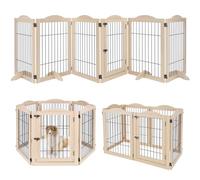 unipaws 335 cm Extra Wide Dog Gate and Pet Playpen, Free Standing Tall Fence with Walk Through Door, Barriers for Home, Use as Indoor Dogs Cats Pen, Rabbit Pen, Nature