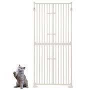 unipaws Extra Tall Pet Gate, Cat Door with Doors Locks Narrow Bar Spacing, Pressure Mounted 190cm to 250cm Tall Adjustable, Tall Cat Gate Indoor Extendable no Drilling, White