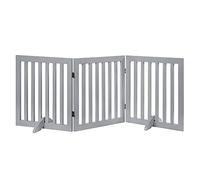 unipaws Wooden Dog Gate, Freestanding Pet Gate, Foldable Pet Fence Indoor Wood Barrier, Free Stair Gate with 2PCS Support Feet (61cm Height, 3 Panels) Light Grey