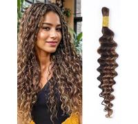Unipearl Deep Curly Bulk Human Braiding Hair for Boho Braids, 1 Bundle, 40 cm, 16 Inches, 50 g, #4/30 Ombre Brown Water Wave Hair Extensions for Women, Hair Extensions, Real Hair