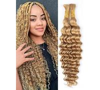 Unipearl Deep Curly Bulk Human Braiding Hair for Boho Braids, 2 Bundles, 40 cm / 16 Inches, 100 g, #27 Honey Blonde Water Wave Hair Extensions for Women, Hair Extensions, Real Hair