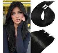Unipearl Straight Tape-In Extensions, Real Hair, 40 cm / 16 Inches, 20 Pieces, 40 g, Natural Black, Invisible Skin Weft Hair Extensions for Women, Straight Tape-In Extensions, Real Hair