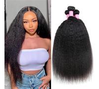 Unipearl Yaki Straight Human Hair Bundles Hair Extensions Weave Hair Extensions 30 35 40 cm (12 14 16 Inches), Kinky Straight Weft Extensions Real Hair for Sewing Natural Black