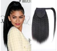 Unipearl Yaki Straight Ponytail Extensions, Real Hair, 50 cm, 120 g, Natural Black Clip-In Ponytail Hair Extensions, Kinky Straight Braid Extensions, Real Hair
