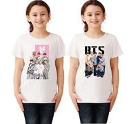 Uniplanet Store BTS Combo Girls Cotton Blend Regular Fit Crew Neck Half Sleeve T-Shirt White Pack of 2, White/Flyaway Orchid, 14-15 Years
