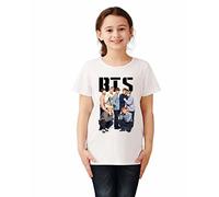 Uniplanet Store BTS T Shirts Cotton Blend Regular Fit Crew Neck Half Sleeve White Group 2, White, 10- 11 Years