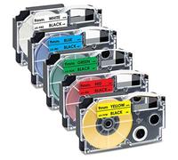 UniPlus Compatible Label Tape Replacement for Casio XR-9WE XR-9RD XR-9BU XR-9YW XR-9GN for EZ Label Maker KL-60 KL-120 KL-HD1 KL-G2 KL-100 KL-130 KL-200 KL-300 CW-L300 KL-820, 9mm x 8m, 5-Pack