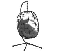 Uniprodo Outdoor Hanging Chair with Stand - foldable seat - black/grey - oval UNI_HC_06