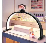 Unipy Nail Half Moon Light: Big LED Arch Nail Tech Table Lamp with Phone Holder - Nail Studio Professional Desk Lamp 3 Modes Lighting for Manicure Technician