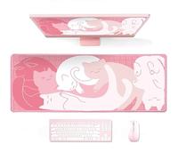 Uniqcasa Gaming Mouse Pad XL Extended Anime Mouse Pad 31.5x11.8 inch, Large Cute Kawaii Big Computer Mouse Mat Desk Pad with Non-Slip Rubber Base and Stitched Edge for Home Office-Pink Cat