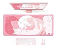 Uniqcasa Gaming Mouse Pad XXL Extended Anime Mouse Pad 31.5x15.7 inch, Large Cute Kawaii Big Computer Mouse Mat Desk Pad with Non-Slip Rubber Base and Stitched Edge for Home Office-Pink Cat