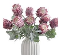 UniqKaliber 4 Piece Artificial King Protea Tropical Flower Bouquet With Silk Protea Cynaroides for Wedding Table Centerpiece Decor