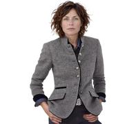UniqKaliber Blazer for Women, Long Sleeve Casual Jacket Blazer Cropped Jacket Short Top Coat Business Outfit Gray