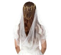 UniqKaliber Shining Lace Wedding Veil Bride Headpiece Elven elf Wedding dress Accessory Ethereal Goddess Headwear