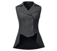 UniqKaliber Womens Victorian Waistcoat,1920s Outfits Renaissance Tweed Tailcoat Goth Steampunk Vest Jacket Top