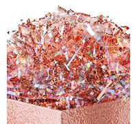 UNIQOOO 1/2 LB Metallic Iridescent Rose Gold Crinkle Cut Paper Shredded Filler, Rosy Pink Gold Grass Raffia Tissue, Strands Shred Craft Bedding Cushion Paper, for Christmas Wedding Mothers Day
