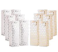 UNIQOOO 12Pcs Premium Quality Gold & Silver Metallic Foil Polka Dots Wine Gift Bag Bulk, w/Gift Massage Tag,100% Recyclable Paper,14"x4.75"x3.5" Wine Carrier Bags Tote Gift Bags, Party Gift Wrapping