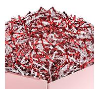 UNIQOOO 227g Metallic Red White Crinkle Cut Paper, Candy Cane Shredded Filler, Christmas Peppermint Zig Fill Raffia Tissue, Strands Shred Craft Bedding Cushion,Wedding Birthday Gift Boxes Bag Retail