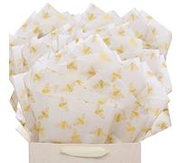 UNIQOOO 40 Sheets Metallic Gold Foil Honey Bee Gift Wrapping Tissue Paper Bulk, Large 20X26 Inch, Gift Bags Box Packaging, DIY Craft Bedding Shred Paper Filler