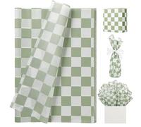 UNIQOOO 60 Sheets Checkered Tissue Paper Sage Green Gift Wrapping Paper Art Craft Paper for DIY Crafts Wedding Birthday Baby Shower Party Decorations, 20x 14 Inch