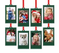 UNIQOOO 8 Pcs Christmas Instax Green Acrylic Picture Frames 8.6 * 5.4cm Polaroid Picture Ornaments, Blank Double-Sided Picture Frames for Polaroid Film, Hanging Photo Ornaments for Xmas Tree