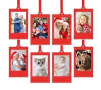 UNIQOOO 8 Pcs Christmas Instax Red Acrylic Picture Frames 8.6 * 5.4cm Polaroid Picture Ornaments, Blank Double-Sided Picture Frames for Polaroid Film, Hanging Photo Ornaments For Xmas Tree