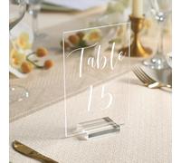 UNIQOOO Acrylic Wedding Table Numbers 1-15 with Stands | 4x6 inch Printed Calligraphy, Clear Table Number Signs and Holders | Perfect for Wedding Reception, Centerpiece Decoration, Event, Party
