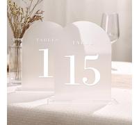 UNIQOOO Frosted Arch Wedding Table Numbers Set 1-15 | 5x7'' Printed Calligraphy, Clear Table Number Signs and Holders | Perfect for Wedding Reception, Centerpiece Decoration, Event, Party