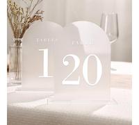 UNIQOOO Frosted Arch Wedding Table Numbers with Stands 1-20, 5x7" Acrylic Display Signs and Holders, Pack of 20, Perfect for Centerpiece, Reception, Decoration, Party, Anniversary, Event