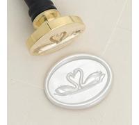 UNIQOOO Lovebird Swans Wax Seal Stamp with Wooden Handle - 3D Heart-Shaped Brass Stamp for Wedding Invitations, Envelopes, Gift Wrapping & DIY Crafts