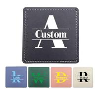 Uniqora Personalised Coasters, Custom Set of 6 Leather Coaster for Drinks with Holder, DIY Name/Photo/Logo, Heat Resistant, Waterproof for Coffee Table Bar Beer Wine Cup Housewarming (Style 2)